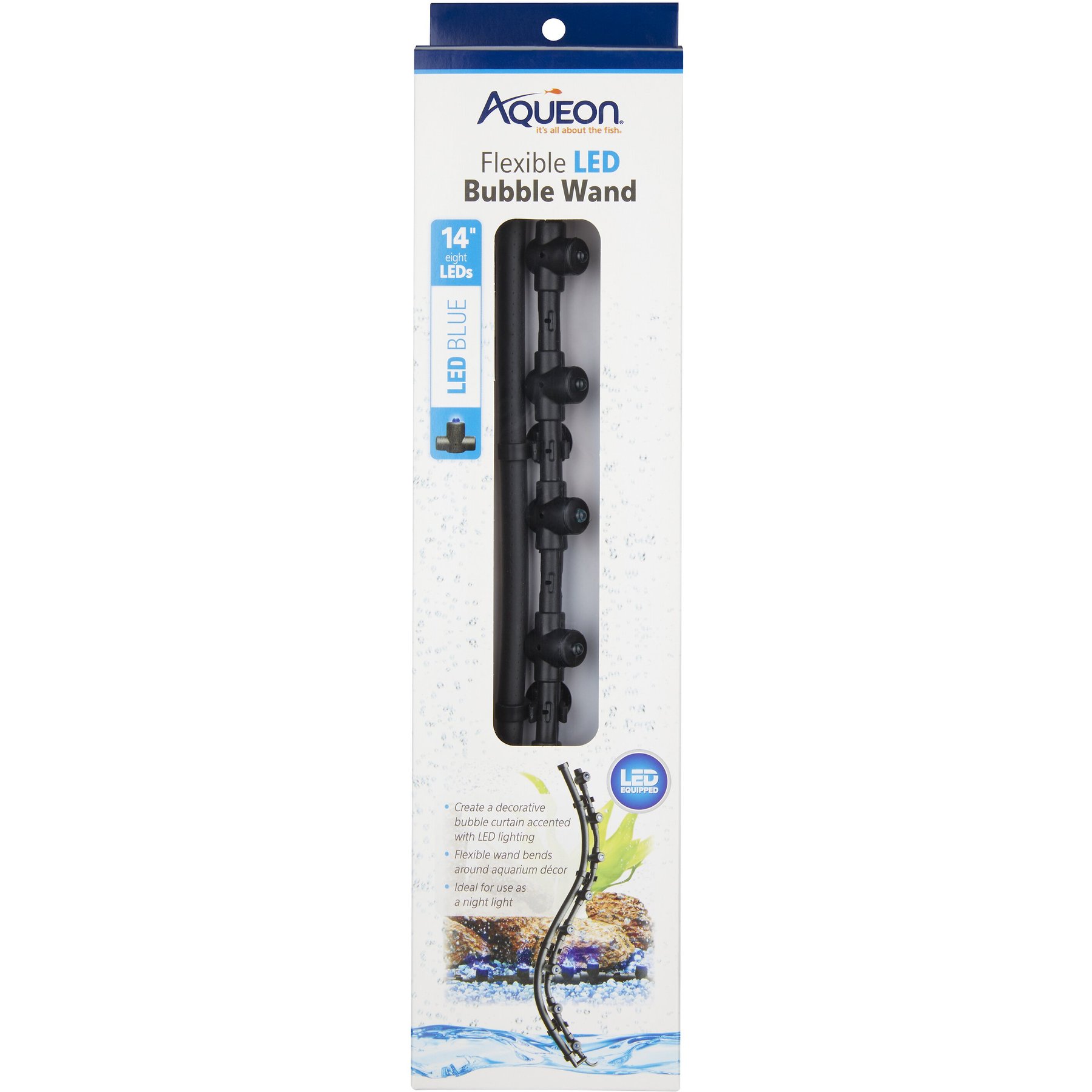 Aqueon Flexible LED Aquarium Bubble Wand, Blue, 14-in