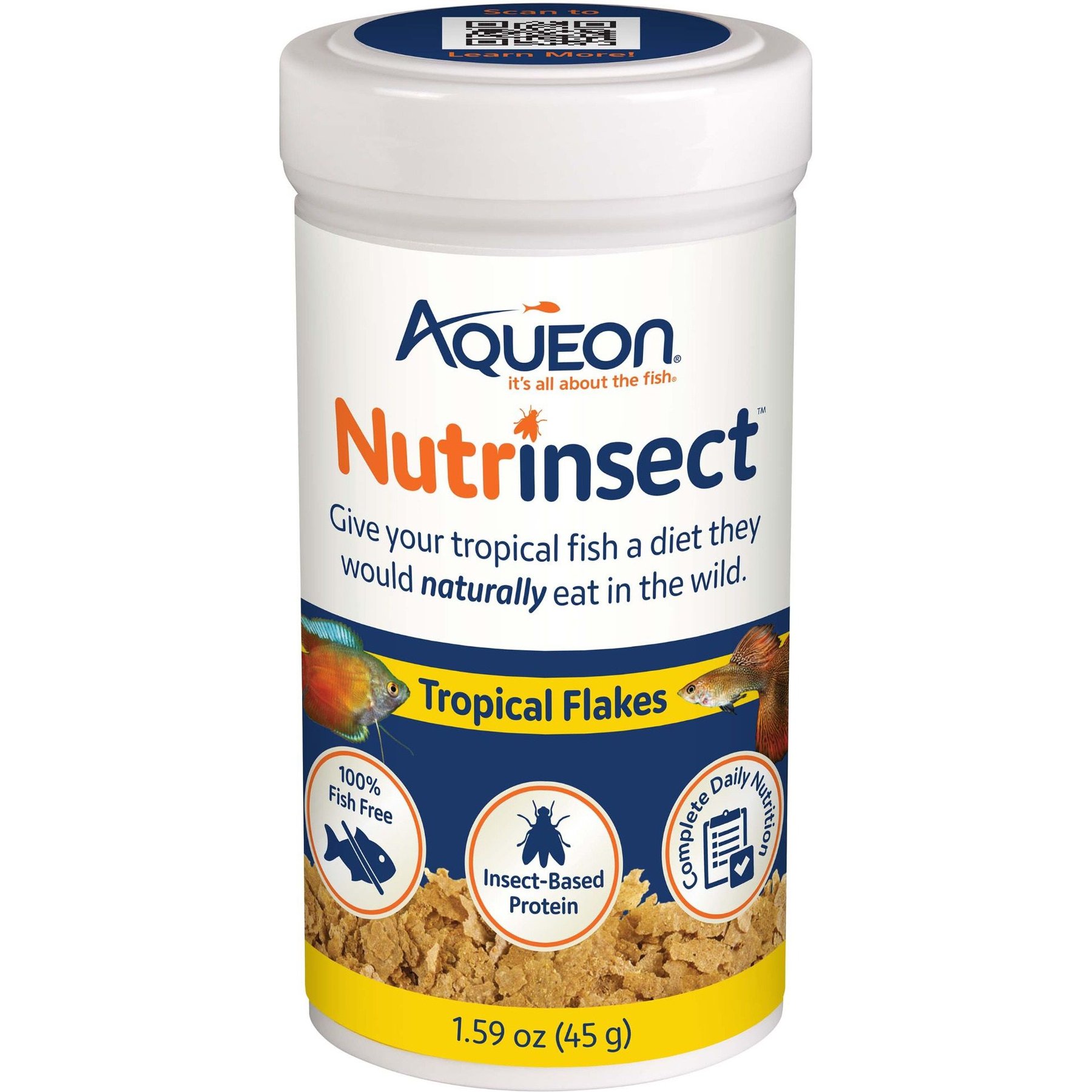 Aqueon Nutrinsect Fish-Free Fish Food Tropical Flakes, 1.59-oz
