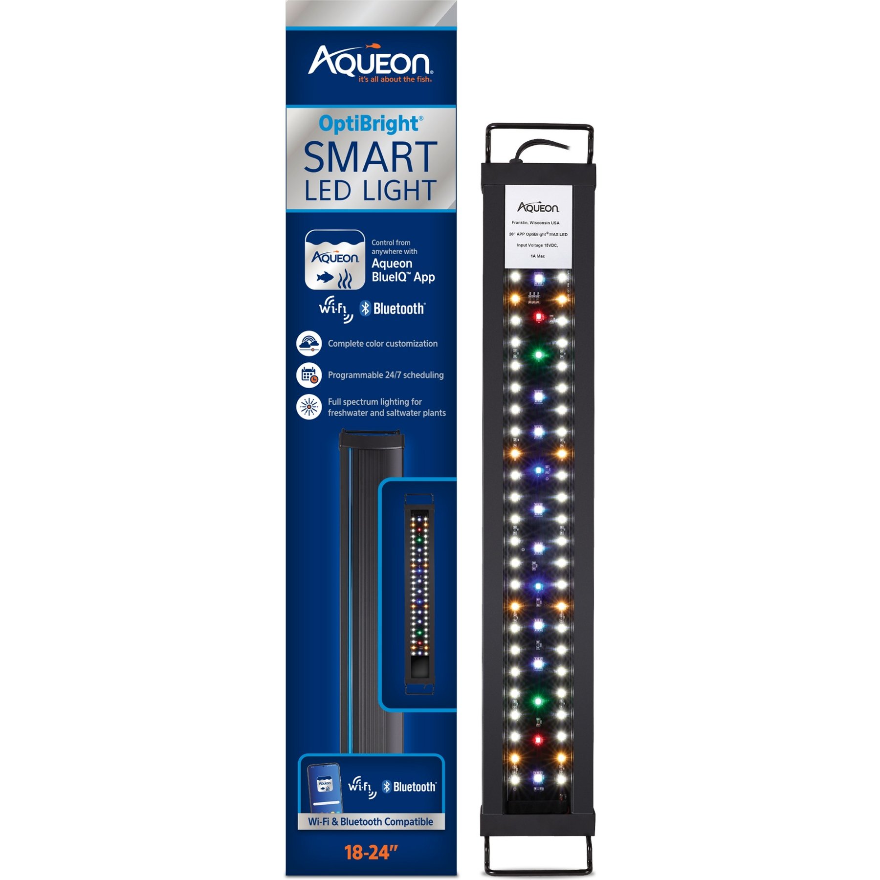 Aqueon OptiBright SMART LED Light Fixture, Black, 18 to 24-in