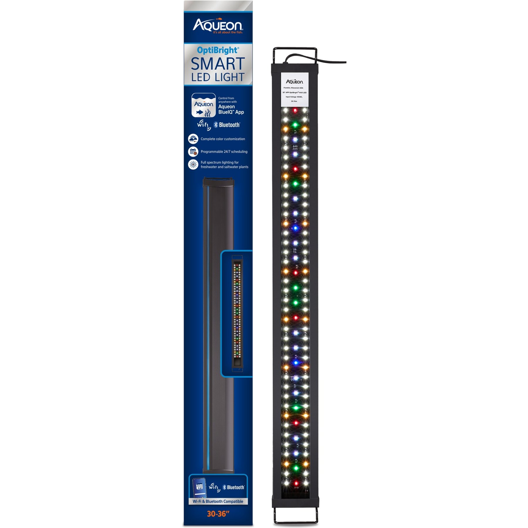 Aqueon OptiBright SMART LED Light Fixture, Black, 30 to 36-in