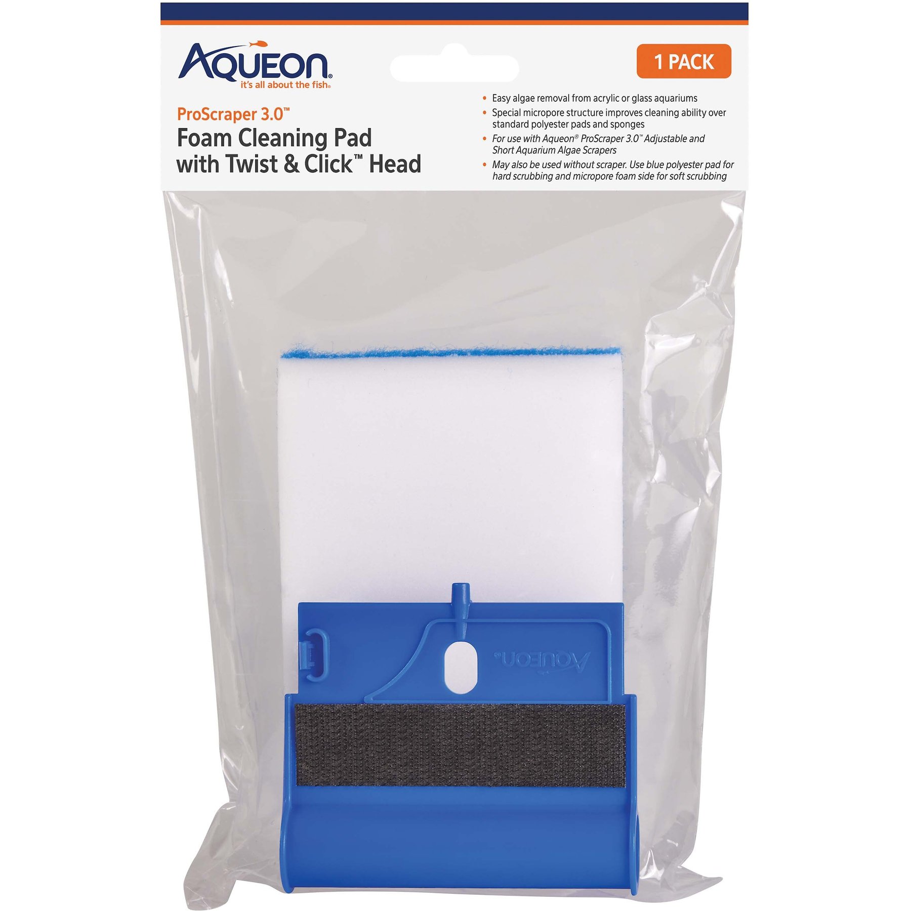 Aqueon ProScraper 3.0 Foam Cleaning Pad with Twist & Click Head