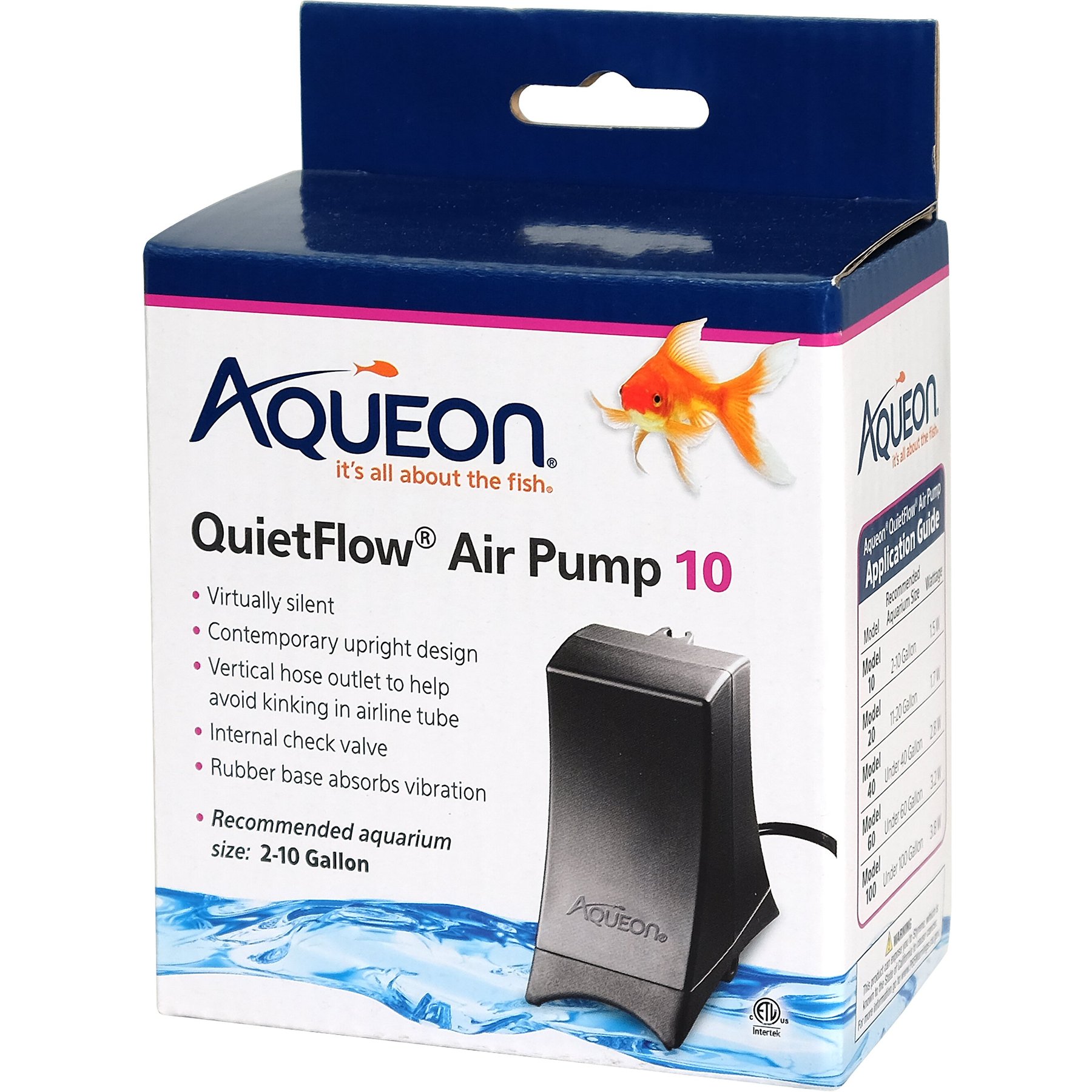 Aqueon Quiet Flow Aquarium Air Pump, Black, 10-gal