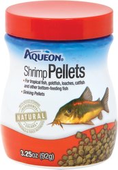 Aqueon Shrimp Pellets Fish Food, 3.25-oz jar.