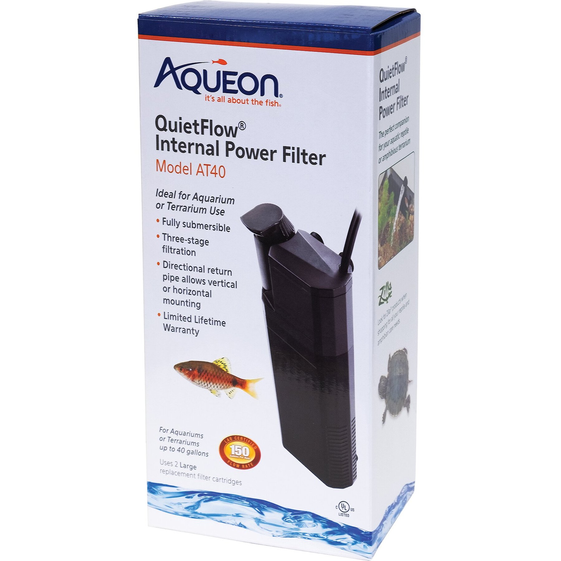Aqueon Submersible Internal Aquarium Filter, 40-gal