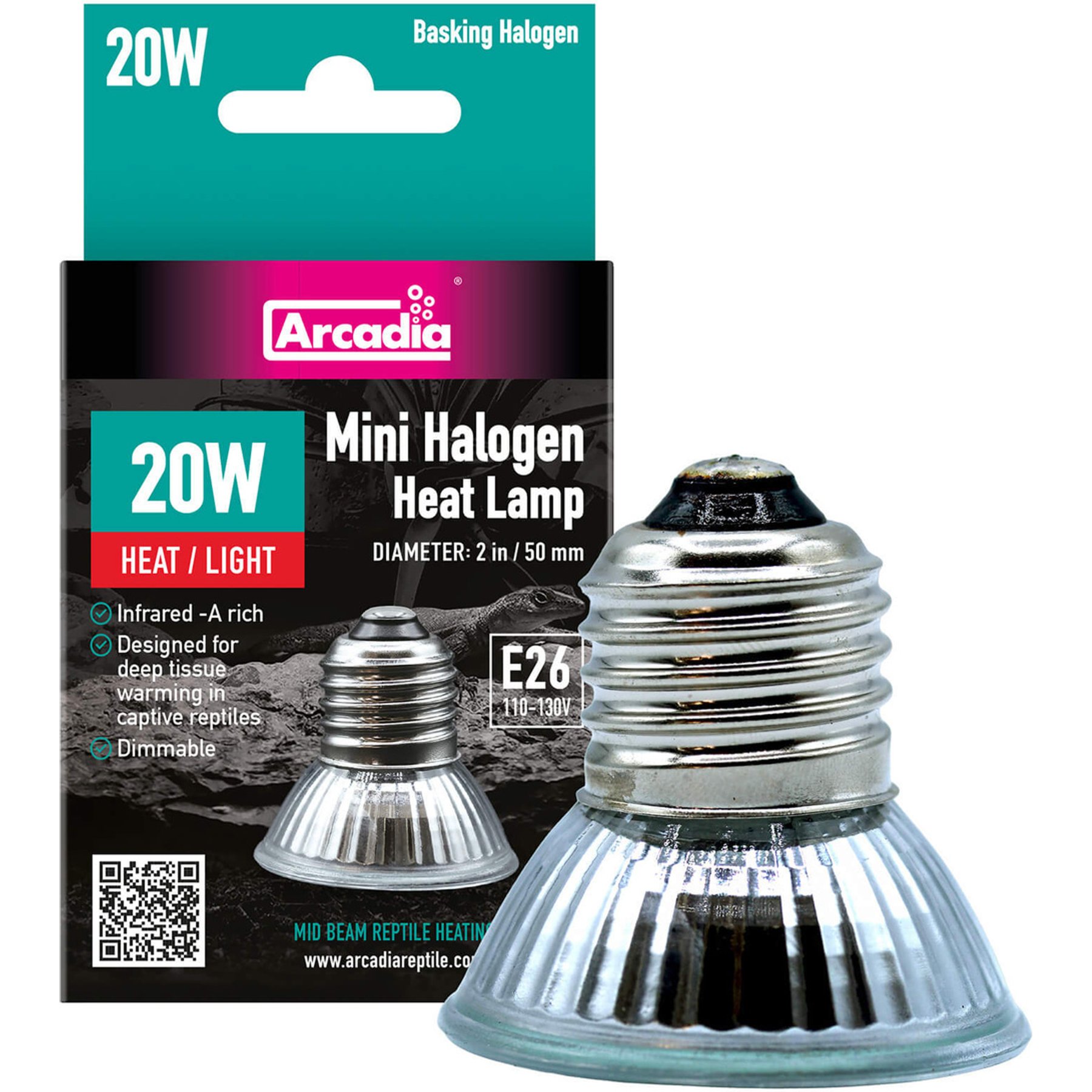 Arcadia Reptile Mini Halogen Heat Lamp Reptile Bulb, 20-watt, Clear