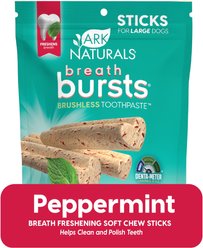 Ark Naturals Breath Bursts Peppermint Sticks Medium/Large Dental Dog Treats, 6-oz bag