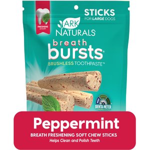 Ark Naturals Breath Bursts Peppermint Sticks Medium/Large Dental Dog Treats, 6-oz bag