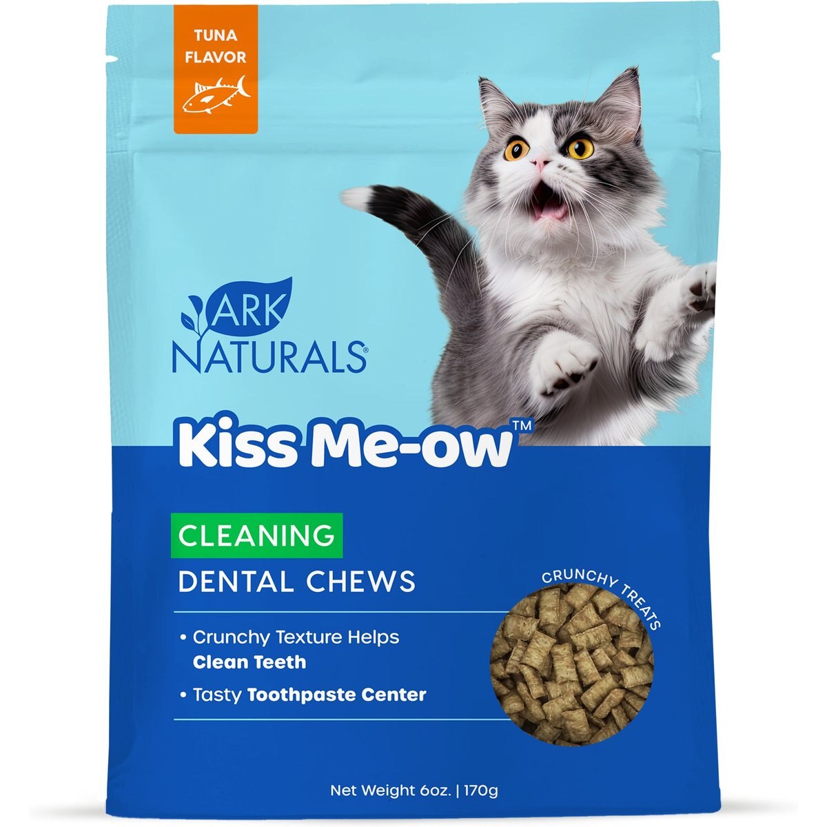 Ark Naturals Kiss Me-Ow Cleaning Tuna Dental Chews Crunchy Cat Treats, 6-oz bag