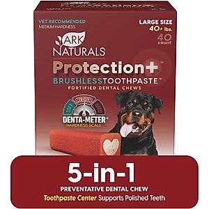 Ark Naturals Protection+ Brushless Toothpaste Large Dental Dog Treats, 40 count