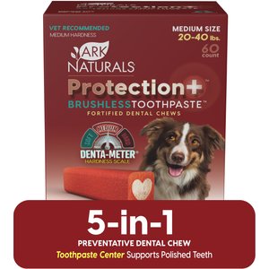 Ark Naturals Protection+ Brushless Toothpaste Medium Dental Dog Treats, 60 count