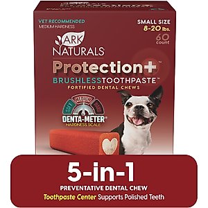 Ark Naturals Protection+ Brushless Toothpaste Small Dental Dog Treats, 60 count