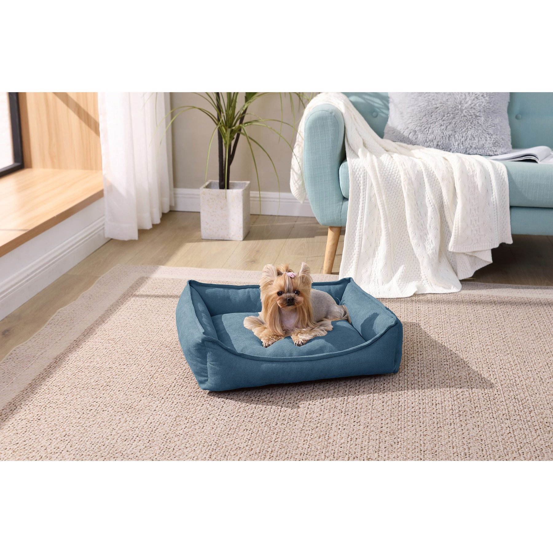 Arlee Home & Pet Cresent Lounger Orthopedic Eco-Friendly Memory Foam Bolster Dog & Cat Bed, Blue, 26 x 21 x 8-in