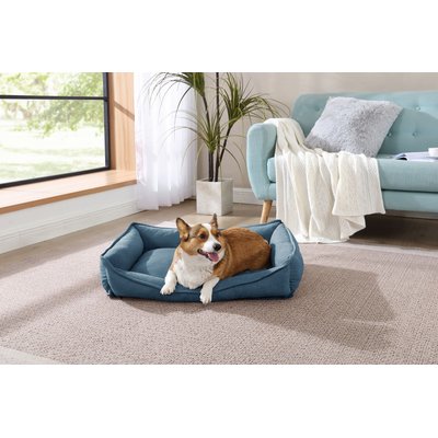Arlee Home & Pet Arlee Home & Pet Cresent Lounger Orthopedic Eco-Friendly Memory Foam Bolster Dog & Cat Bed, Blue, 34 x 27 x 9-in