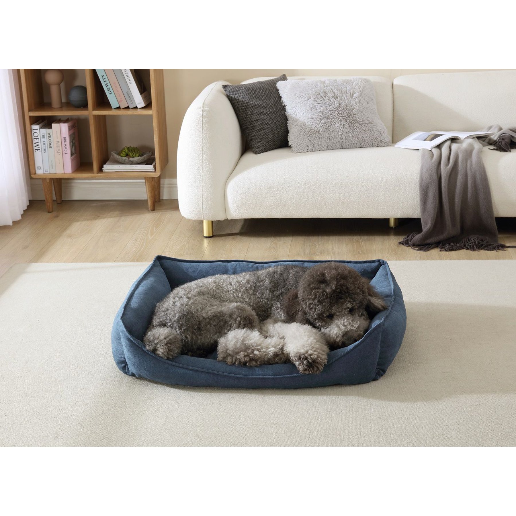Arlee Home & Pet Cresent Lounger Orthopedic Eco-Friendly Memory Foam Bolster Dog & Cat Bed, Blue, 41 x 32 x 11-in