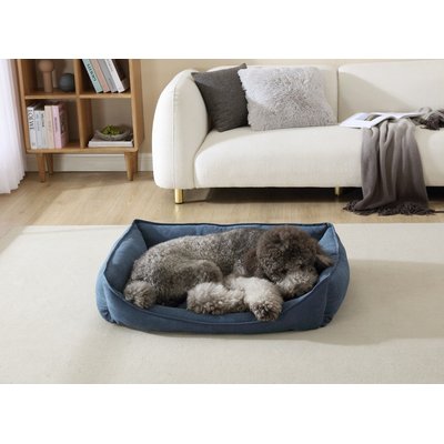 Arlee Home & Pet Arlee Home & Pet Cresent Lounger Orthopedic Eco-Friendly Memory Foam Bolster Dog & Cat Bed, Blue, 41 x 32 x 11-in