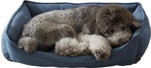 Show full view: Arlee Home & Pet Cresent Lounger Orthopedic Eco-Friendly Memory Foam Bolster Dog & Cat Bed, Blue, 41 x 32 x 11-in slide 2 of 11