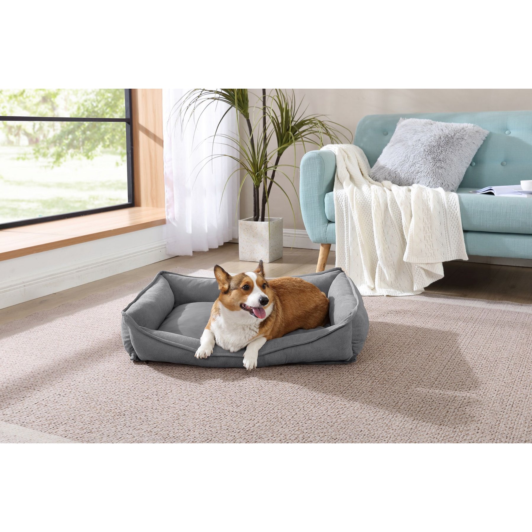 Arlee Home & Pet Cresent Lounger Orthopedic Eco-Friendly Memory Foam Bolster Dog & Cat Bed, Gray, 34 x 27 x 9-in