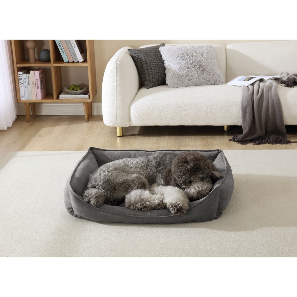 Arlee Home & Pet Cresent Lounger Orthopedic Eco-Friendly Memory Foam Bolster Dog & Cat Bed, Gray, 41 x 32 x 11-in