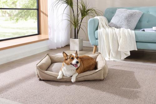 Show full view: Arlee Home & Pet Cresent Lounger Orthopedic Eco-Friendly Memory Foam Bolster Dog & Cat Bed, Safari, 34 x 27 x 9-in slide 1 of 10