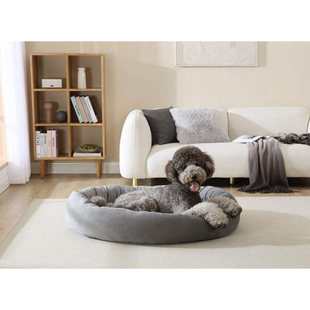 Arlee Home & Pet Orbit Orthopedic Durable Eco-Friendly Memory Foam Bolster Dog & Cat Bed, Gray, 50 x 34 x 11-in
