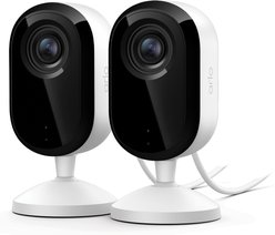 Arlo Essential 2K Night Vision Two-Way Audio Plug-In Power 3rd Gen Pet Indoor Camera, White, 2 count