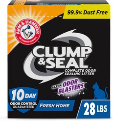 Arm & Hammer Litter Clump & Seal Complete Odor Sealing Clumping Cat Litter, Fresh Home with Ultra Odor Blasters with 10 Days of Odor Control, 28-lb box