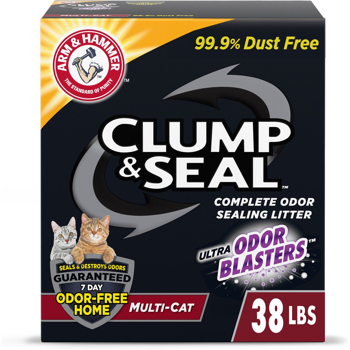 Arm & Hammer Litter Clump & Seal Multi-Cat Scented Clumping Clay Cat Litter, 38-lb box