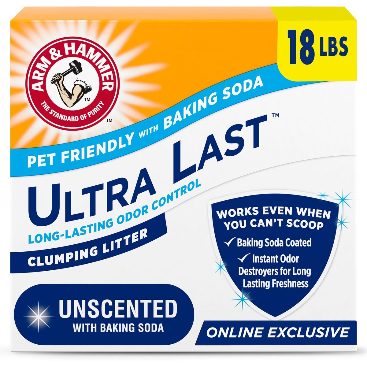 Arm & Hammer Litter Ultra Last Unscented Clumping Clay Cat Litter, 18-lb box