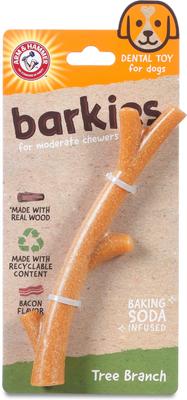 Show full view: Arm & Hammer Products Barkies 8-in PP+Pine Saw Dust Tree Branch Bacon Flavor Dog Chew Toy, Brown slide 1 of 10