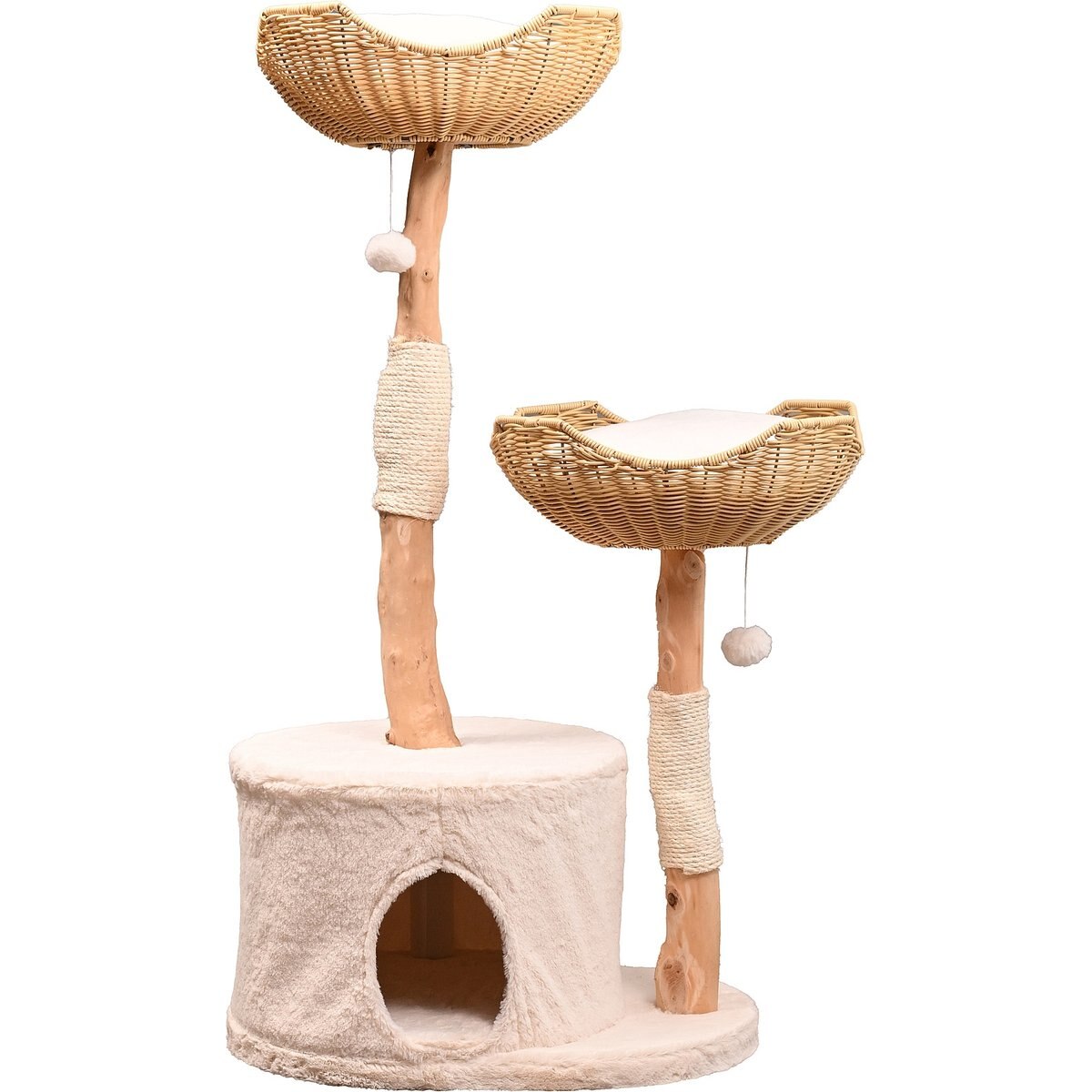 Armarkat AMNI 47-in Plush Real Branch Cat Tree & Condo with Scratching Post, Beige