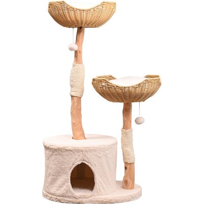 Armarkat Armarkat AMNI 47-in Plush Real Branch Cat Tree & Condo with Scratching Post, Beige