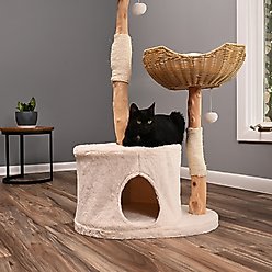 Armarkat AMNI 47-in Plush Real Branch Cat Tree & Condo with Scratching Post, Beige slide 2 of 9