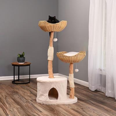 Show full view: Armarkat AMNI 47-in Plush Real Branch Cat Tree & Condo with Scratching Post, Beige slide 2 of 11