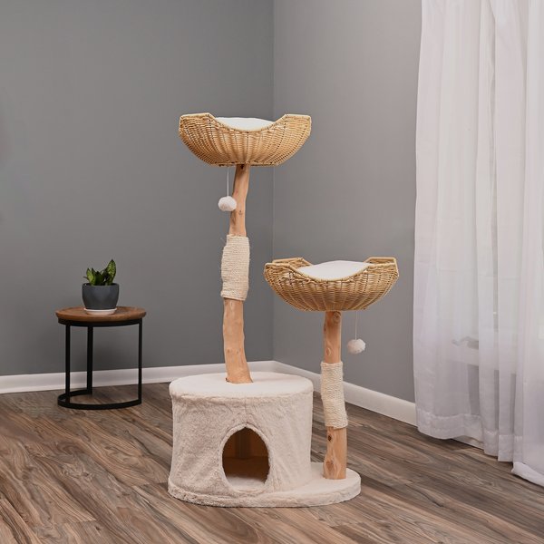 Armarkat AMNI 47-in Plush Real Branch Cat Tree & Condo with Scratching Post, Beige