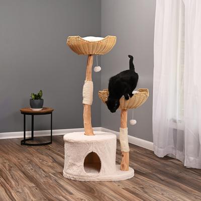 Show full view: Armarkat AMNI 47-in Plush Real Branch Cat Tree & Condo with Scratching Post, Beige slide 3 of 11