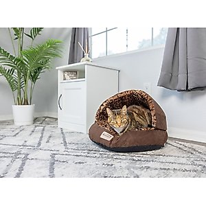 Armarkat Anti Slip Bottom Cuddle Cave Cat Bed, Mocha & Leopard