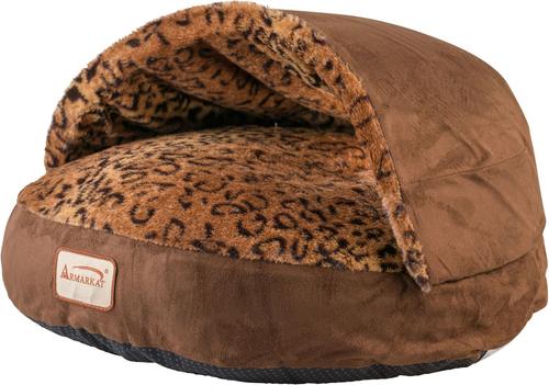 Show full view: Armarkat Anti Slip Bottom Cuddle Cave Cat Bed, Mocha & Leopard slide 3 of 9