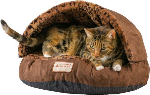Show full view: Armarkat Anti Slip Bottom Cuddle Cave Cat Bed, Mocha & Leopard slide 4 of 9