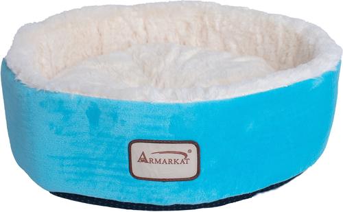 Show full view: Armarkat Bolster Cat & Dog Bed, Sky Blue/Ivory slide 1 of 11