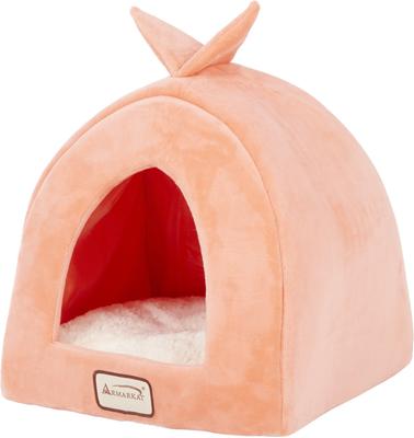 Show full view: Armarkat Cave Shape Covered Cat & Dog Bed, Orange/Ivory slide 3 of 11