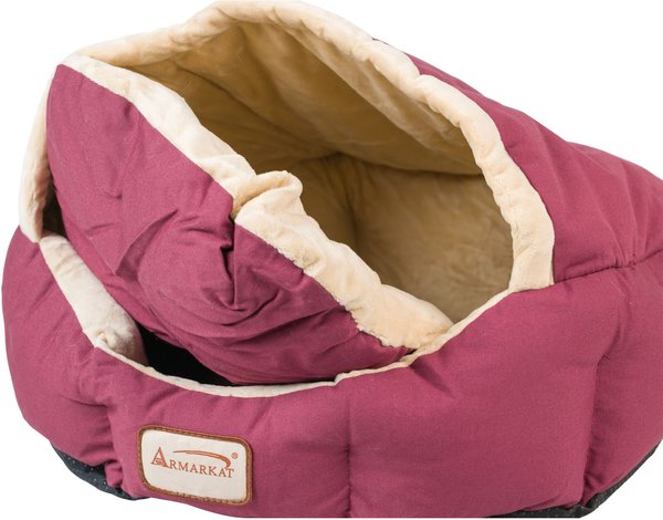 Show full view: Armarkat Covered Cat & Dog Bed, Burgundy/Ivory slide 6 of 11