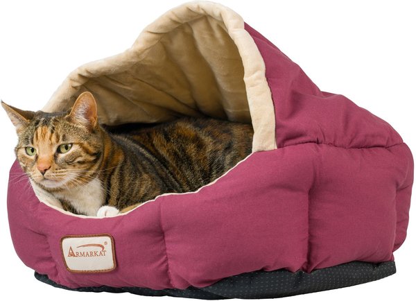 Show full view: Armarkat Covered Cat & Dog Bed, Burgundy/Ivory slide 5 of 11