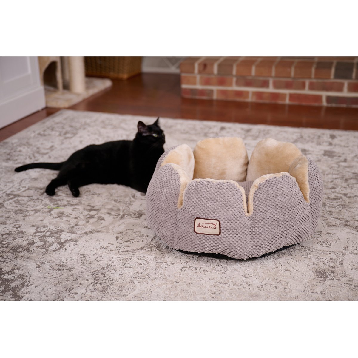 Armarkat Cozy Cuddler Round Plush Tall Side Cat Bed, Gray