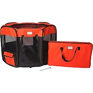 Armarkat Model PP002R Portable Soft-sided Dog & Cat Playpen, Black & Red, Medium