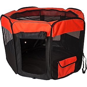 Armarkat Model PP002R Portable Soft-sided Dog & Cat Playpen, Black & Red, Medium