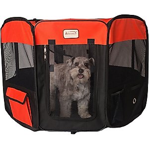 Armarkat Model PP002R Portable Soft-sided Dog & Cat Playpen, Black & Red, Medium