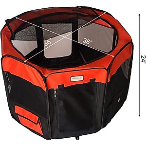 Armarkat Model PP002R Portable Soft-sided Dog & Cat Playpen, Black & Red, Medium