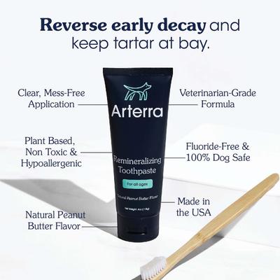 Show full view: Arterra Pet Science Peanut Butter Flavored Nano Hydroxyapatite Remineralizing Dog Toothpaste, 3-oz tube slide 7 of 12