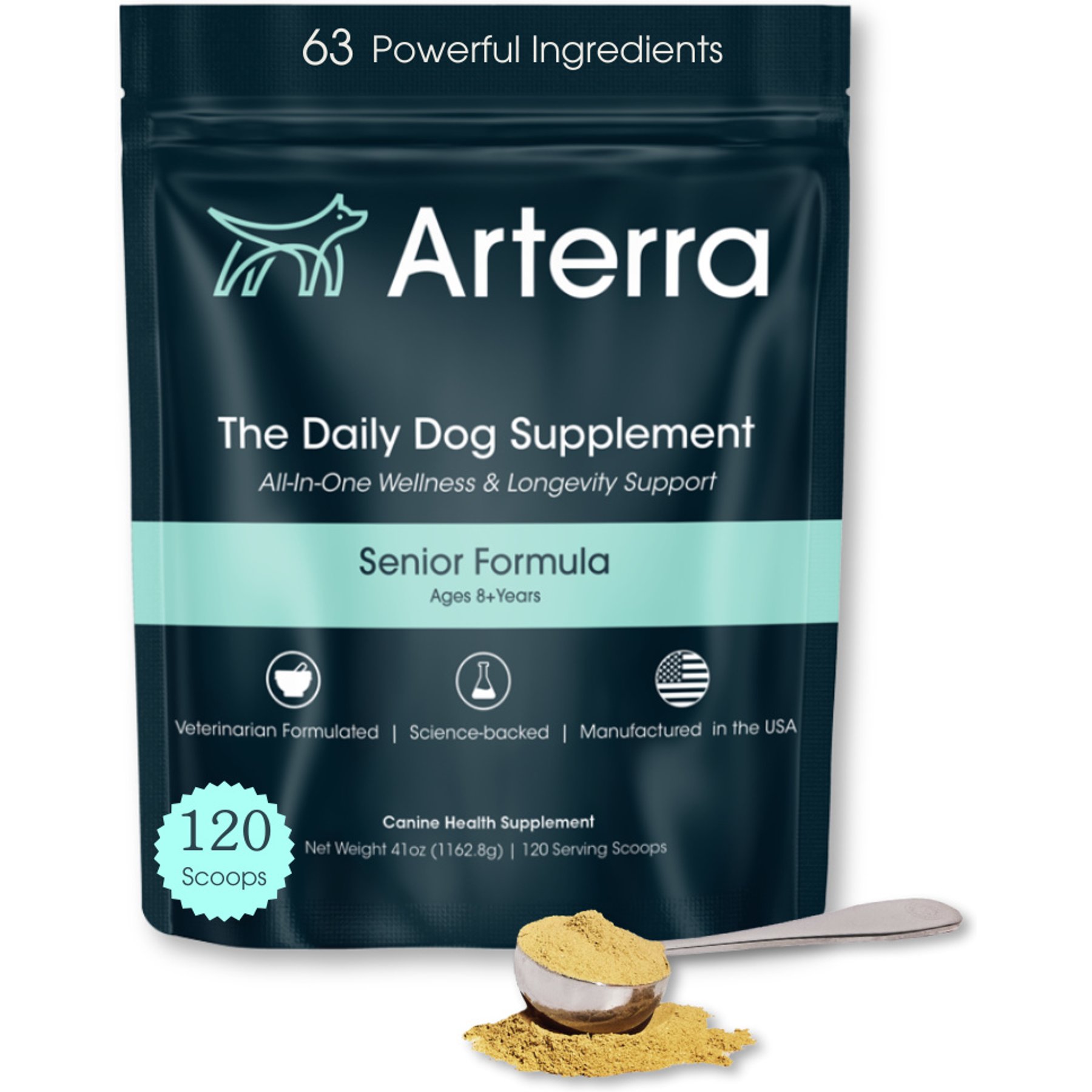 Arterra The Daily Dog Supplement Multivitamin + Joint Support Powder Supplement for Senior Dogs, 120 Scoops