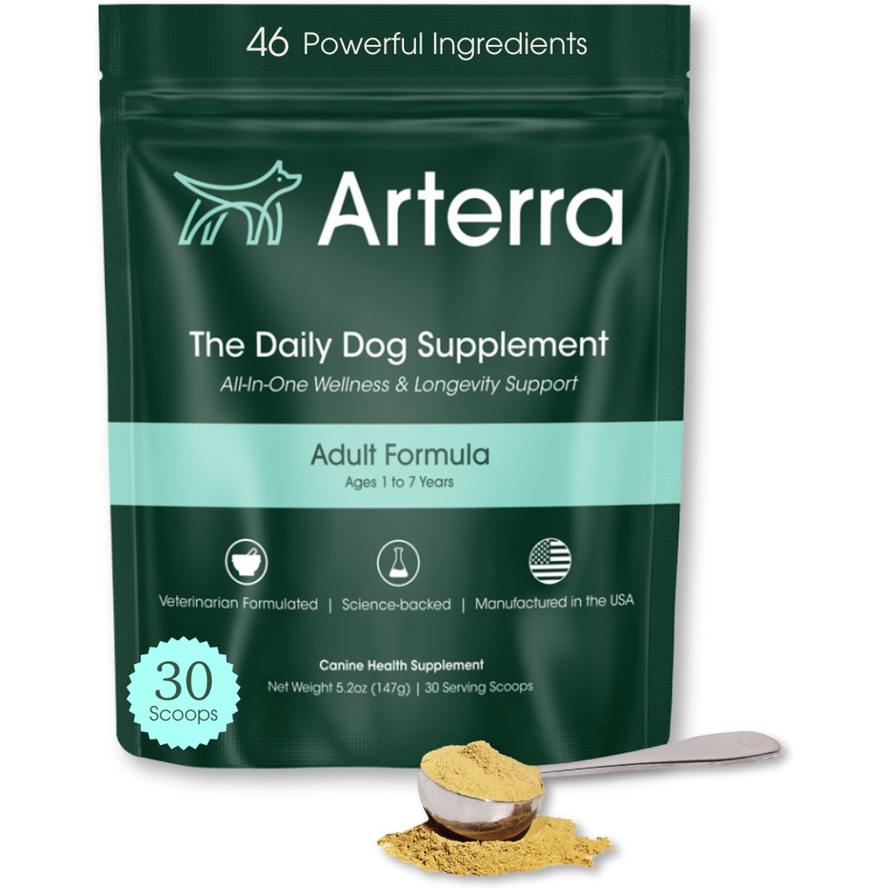 Arterra The Daily Dog Supplement Powder Multivitamin for Adult Dogs, 30 Scoops